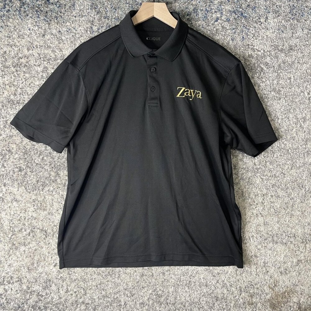 Clique Polo Shirt Mens Large Black Performance Tech Golf‎ Embroidered Zaya Logo